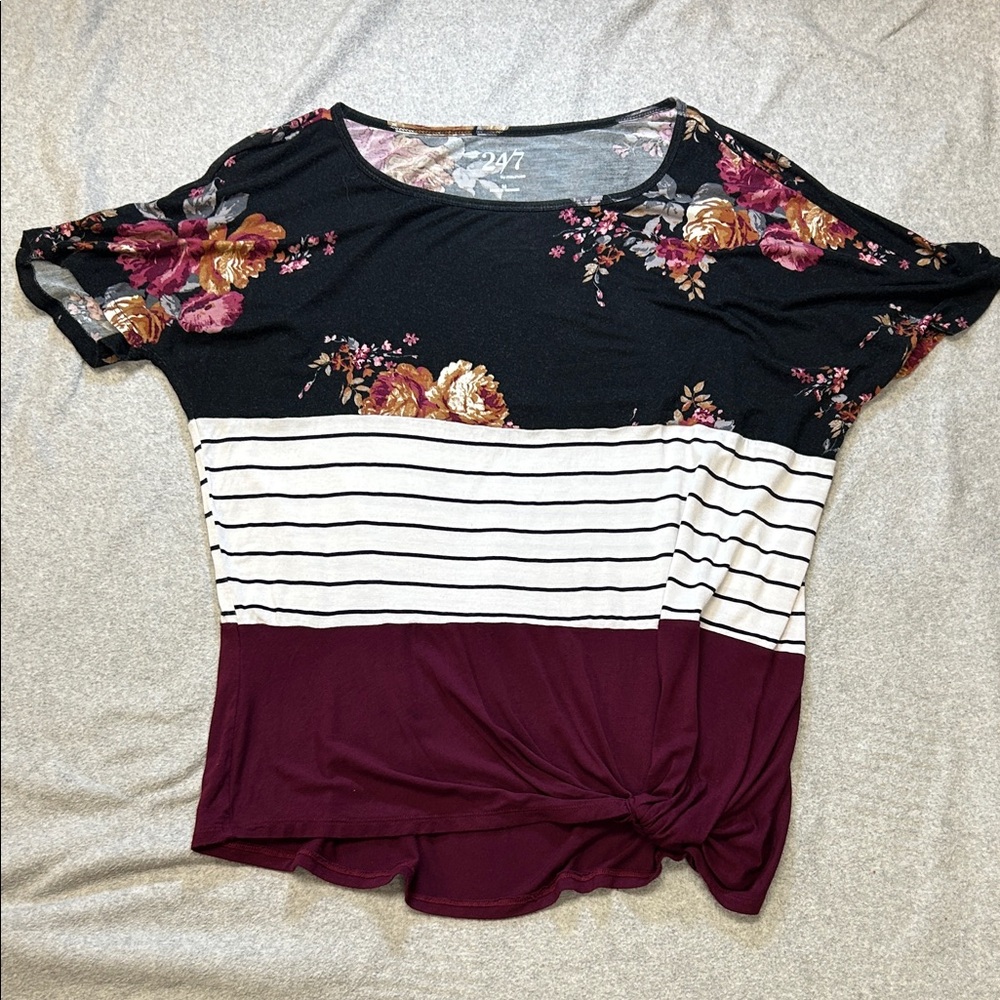 Floral and Striped Women's Top